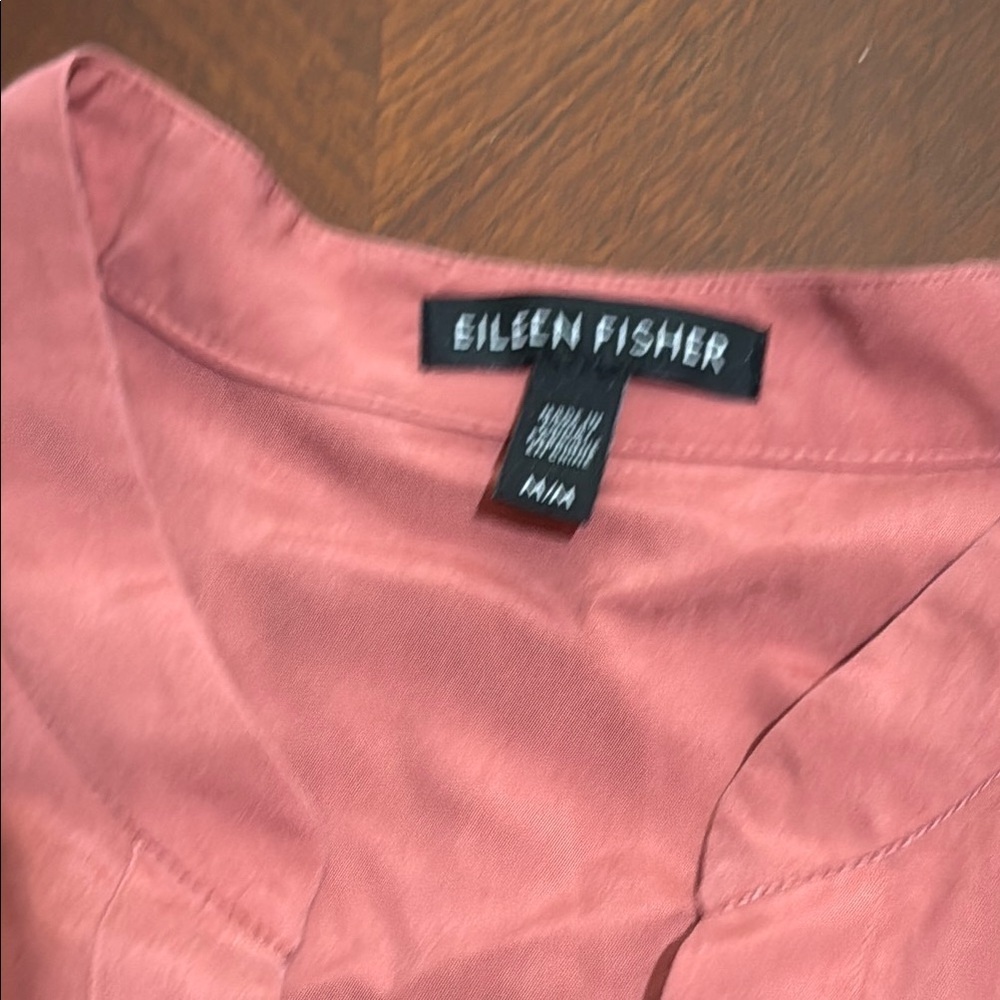 Eileen Fisher sandwashed Pink Button Down Shirt stand up collar chutney - Picture 7 of 12